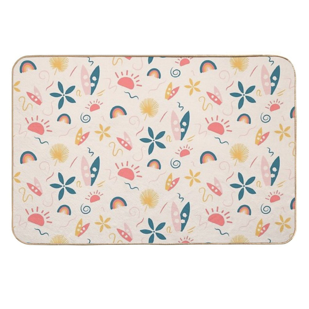 Summer Pattern - Surf, Sun And Rainbow!  Easy Maintenance Bath Mat
