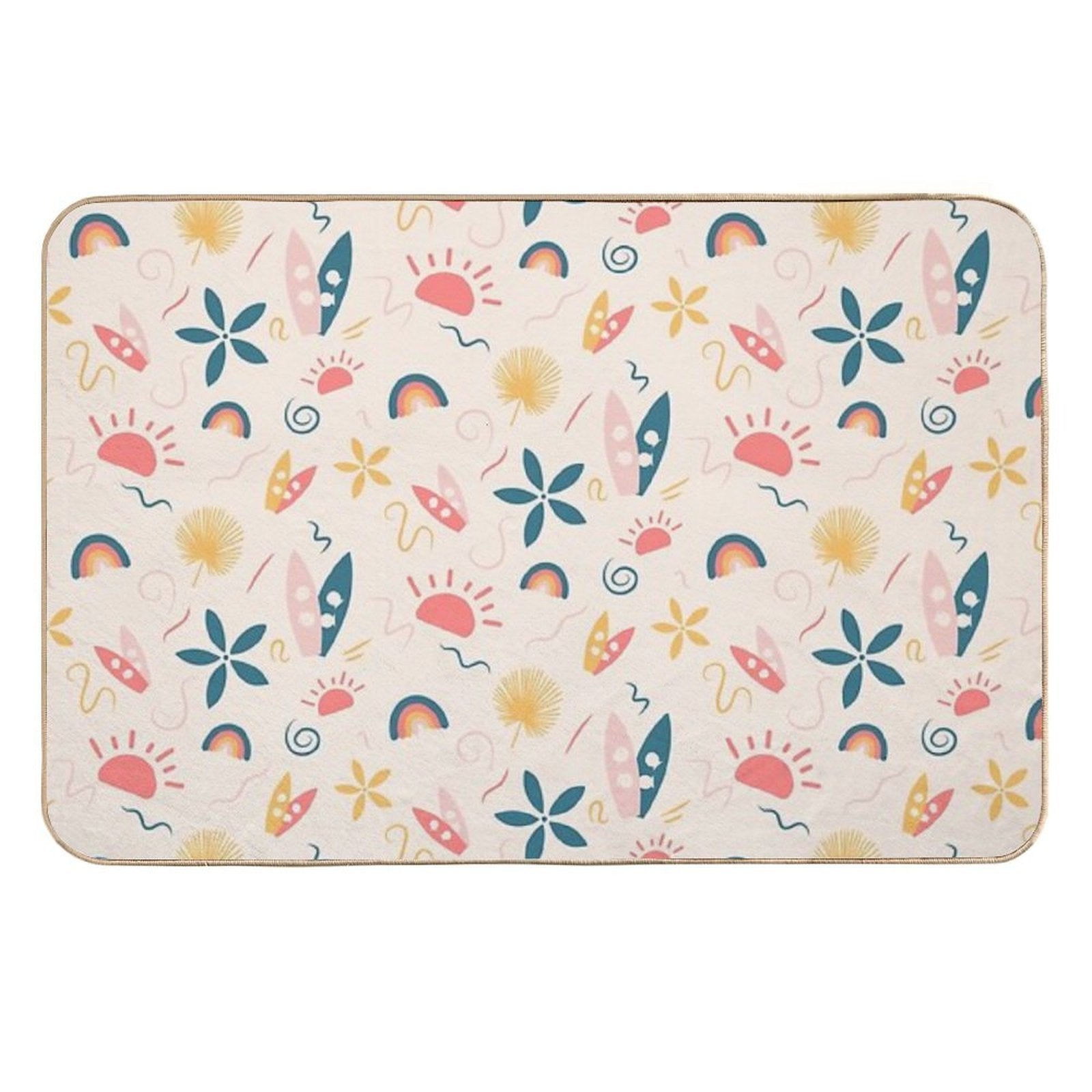 Summer Pattern - Surf, Sun And Rainbow!  Easy Maintenance Bath Mat