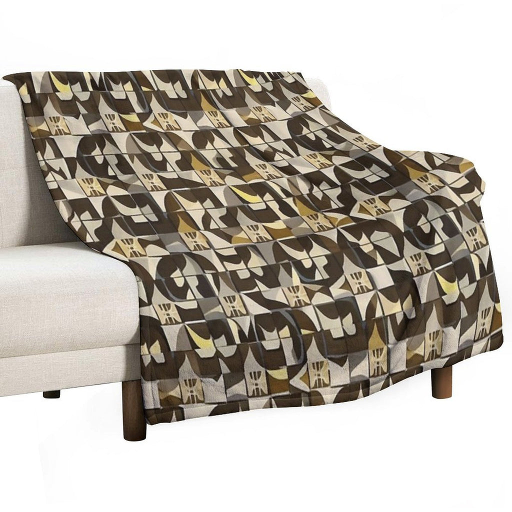 Retro Tile Pattern Brown Shades with Little White, Silver And Beige All-season Throw Blanket