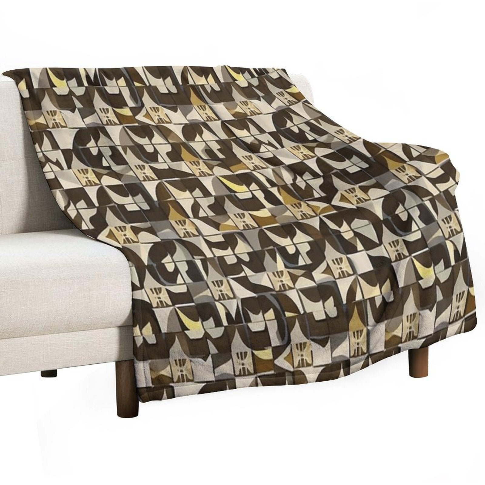 Retro Tile Pattern Brown Shades with Little White, Silver And Beige All-season Throw Blanket