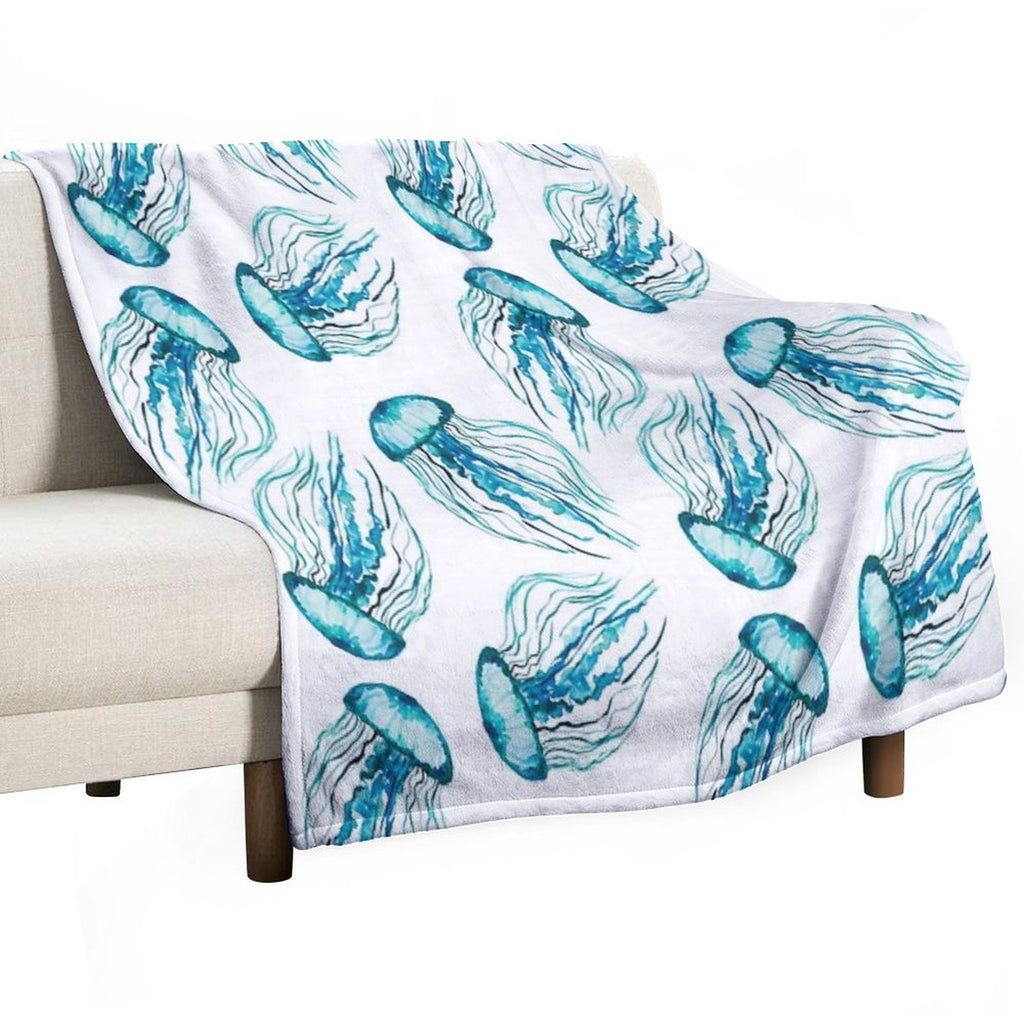 Watercolor Jellyfish Sustainable Throw Blanket