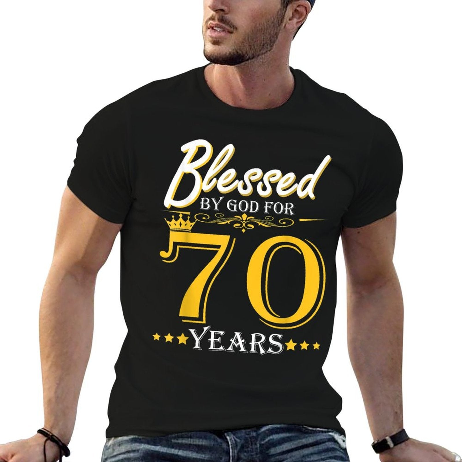 Vintage Blessed By God For 70 Years Happy 70th Birthday  Wrinkle-resistant T-Shirt