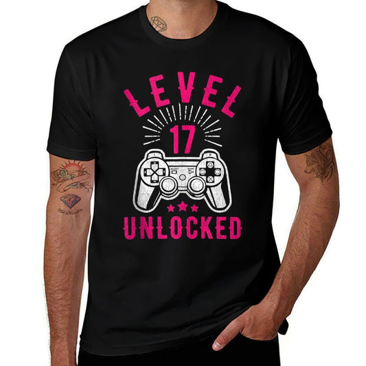 Funny 17 Years Old Girls Level 17 Unlocked 17th Birthday  High-quality Stitching T-Shirt