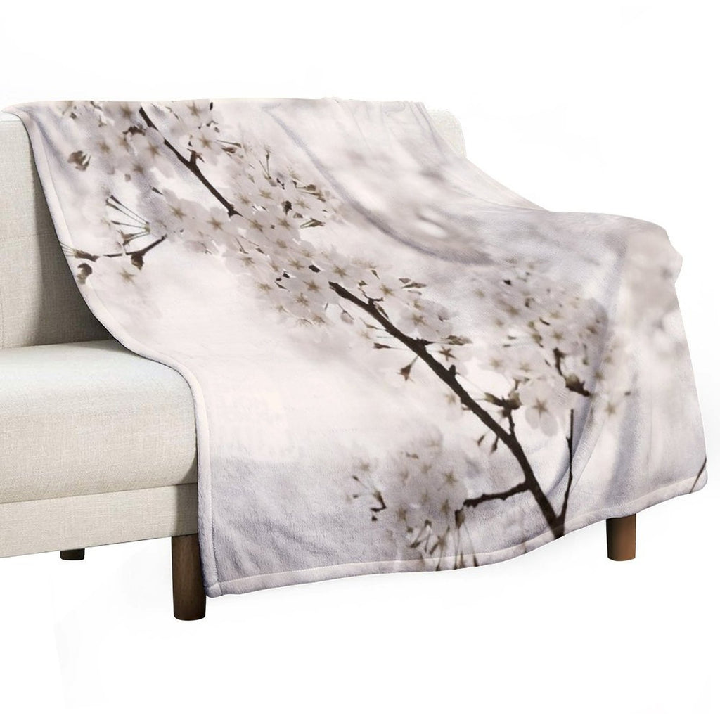 Cherry Blossom Artistic Closeup Sepia Toned Art Photo Print Easy Care Throw Blanket