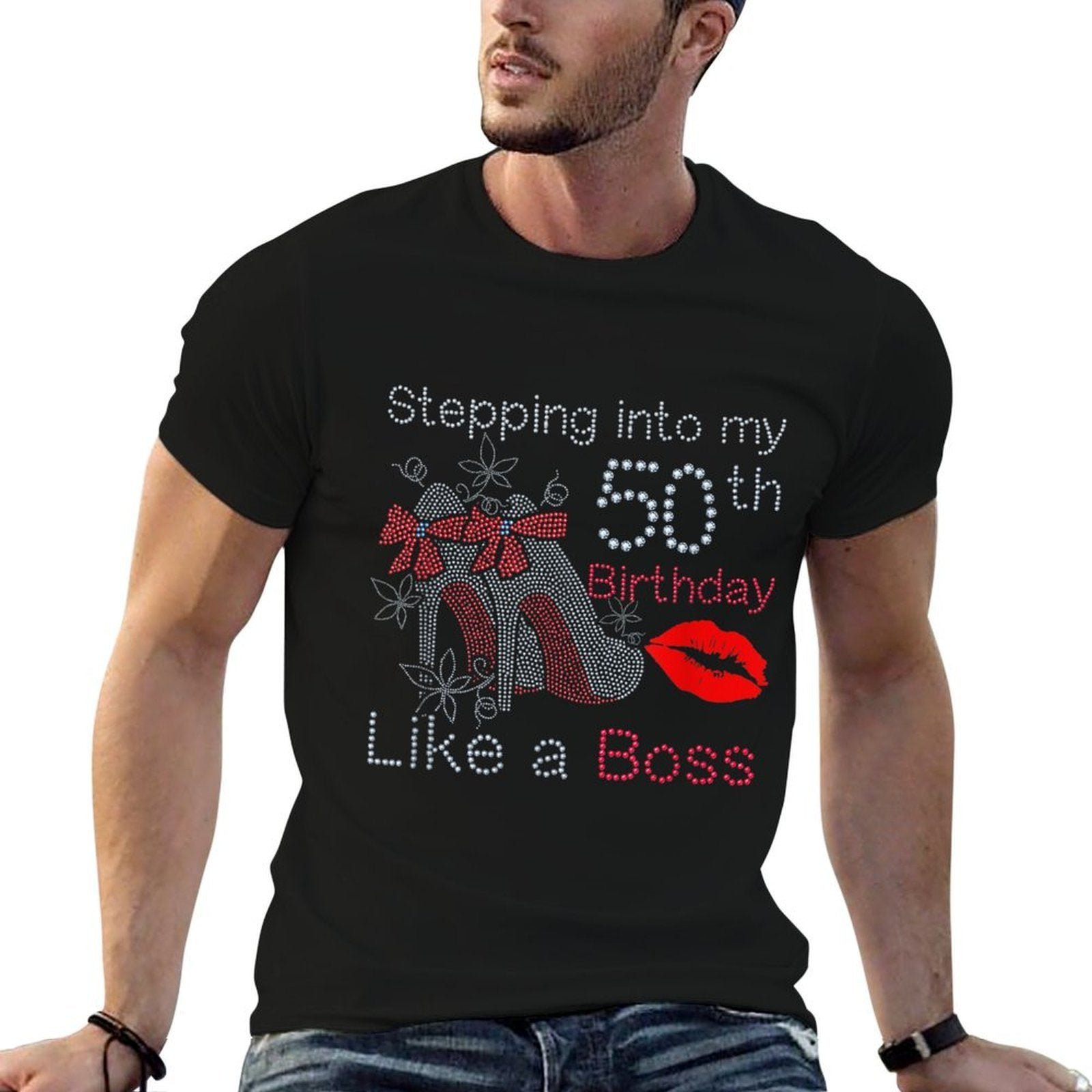 High Heels Stepping Into 50th Birthday Womens Mom Birthday  Relaxed-fit T-Shirt