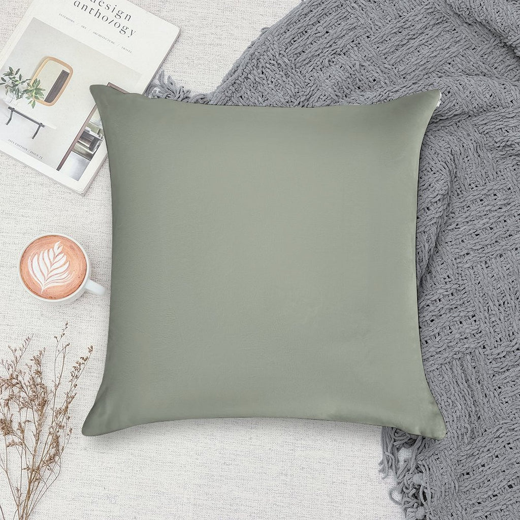 Desert Sage Grey Green Solid Color Soft Reinforced Edging Throw Pillow