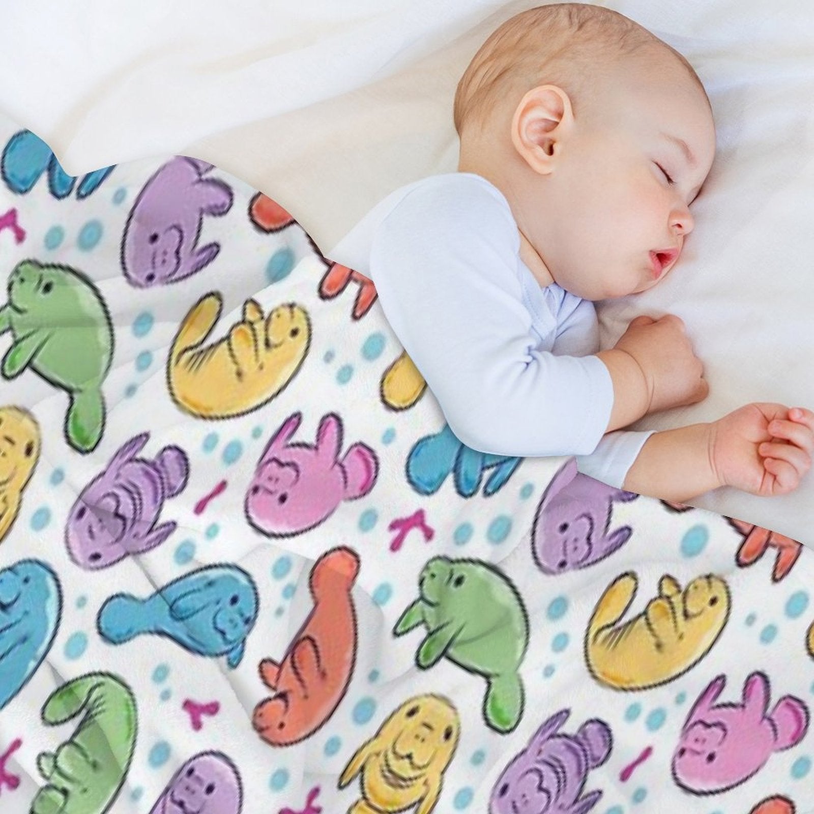 Cute Manatee Pattern - Colorful Underwater Pattern Travel-friendly Throw Blanket