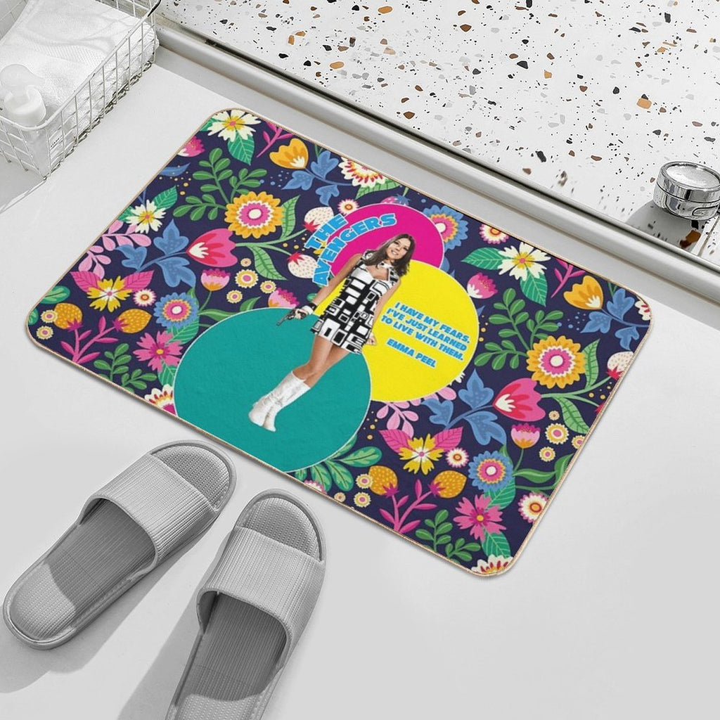 The Avengers with Umbrella Charm And Bowler Hat, Emma Peel Quote  Long-Lasting Bath Mat