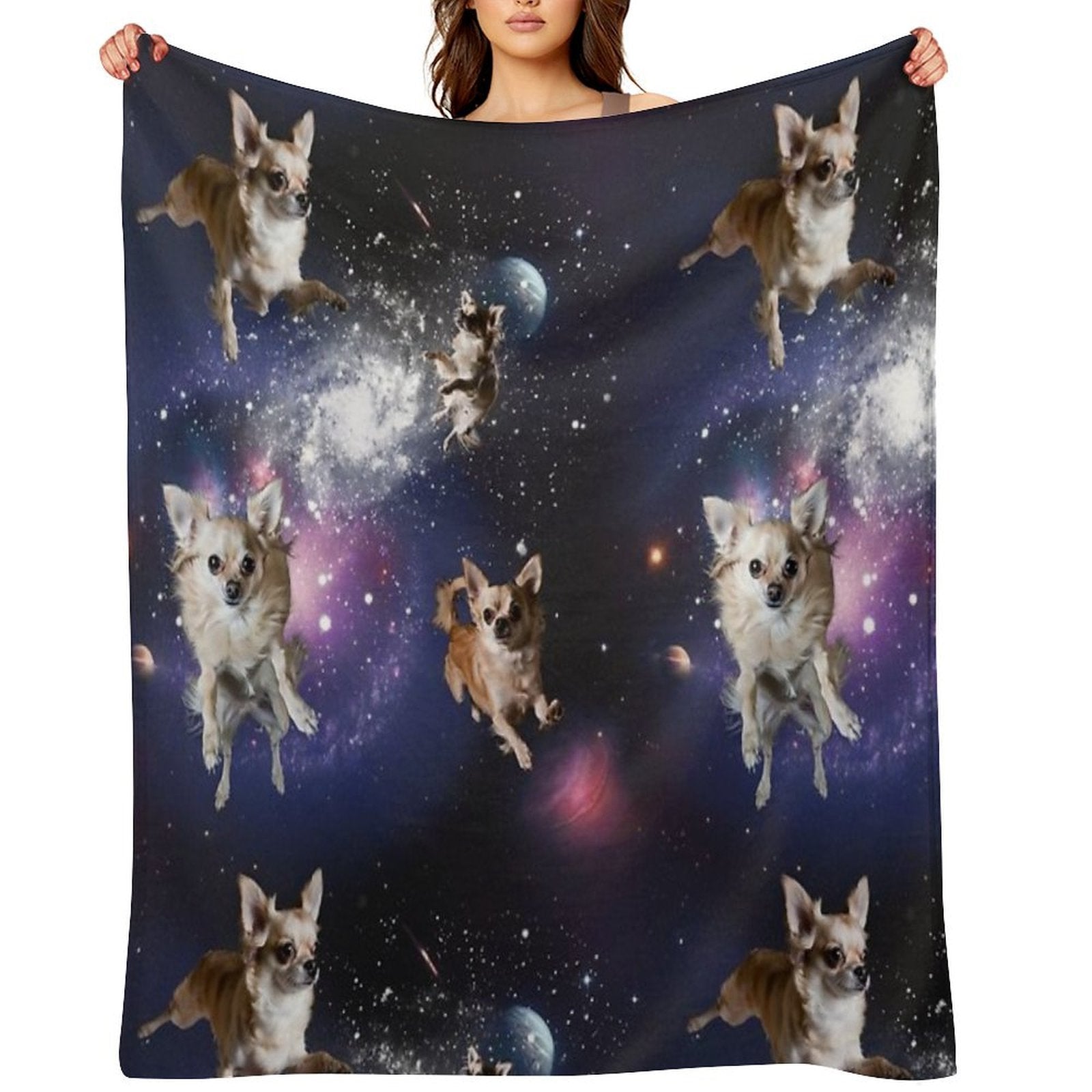 Floating Chihuahuas in A Swirling Galaxy Gift-ready Throw Blanket