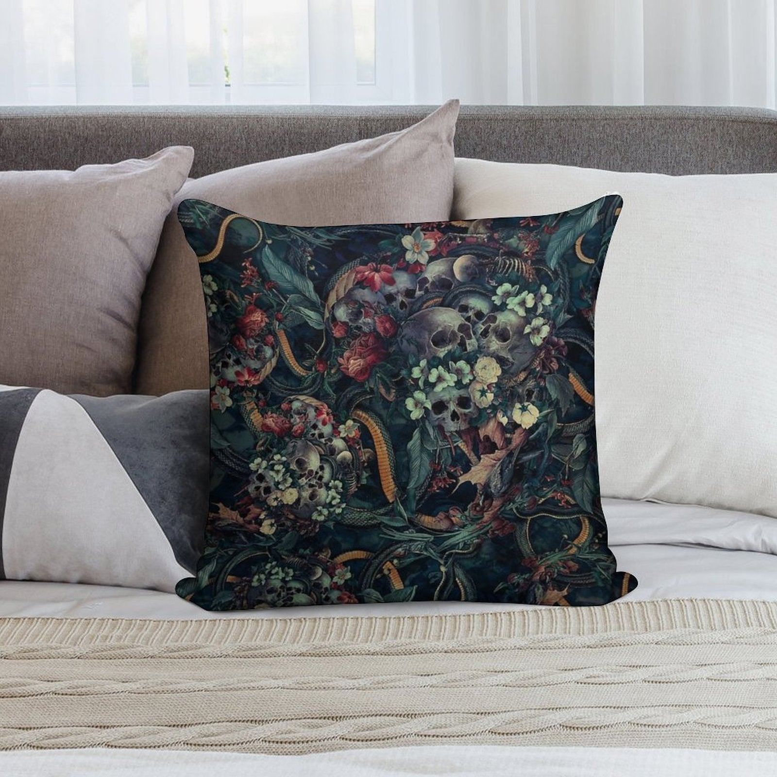 Skulls And Snakes Soft Bedroom Essential Throw Pillow