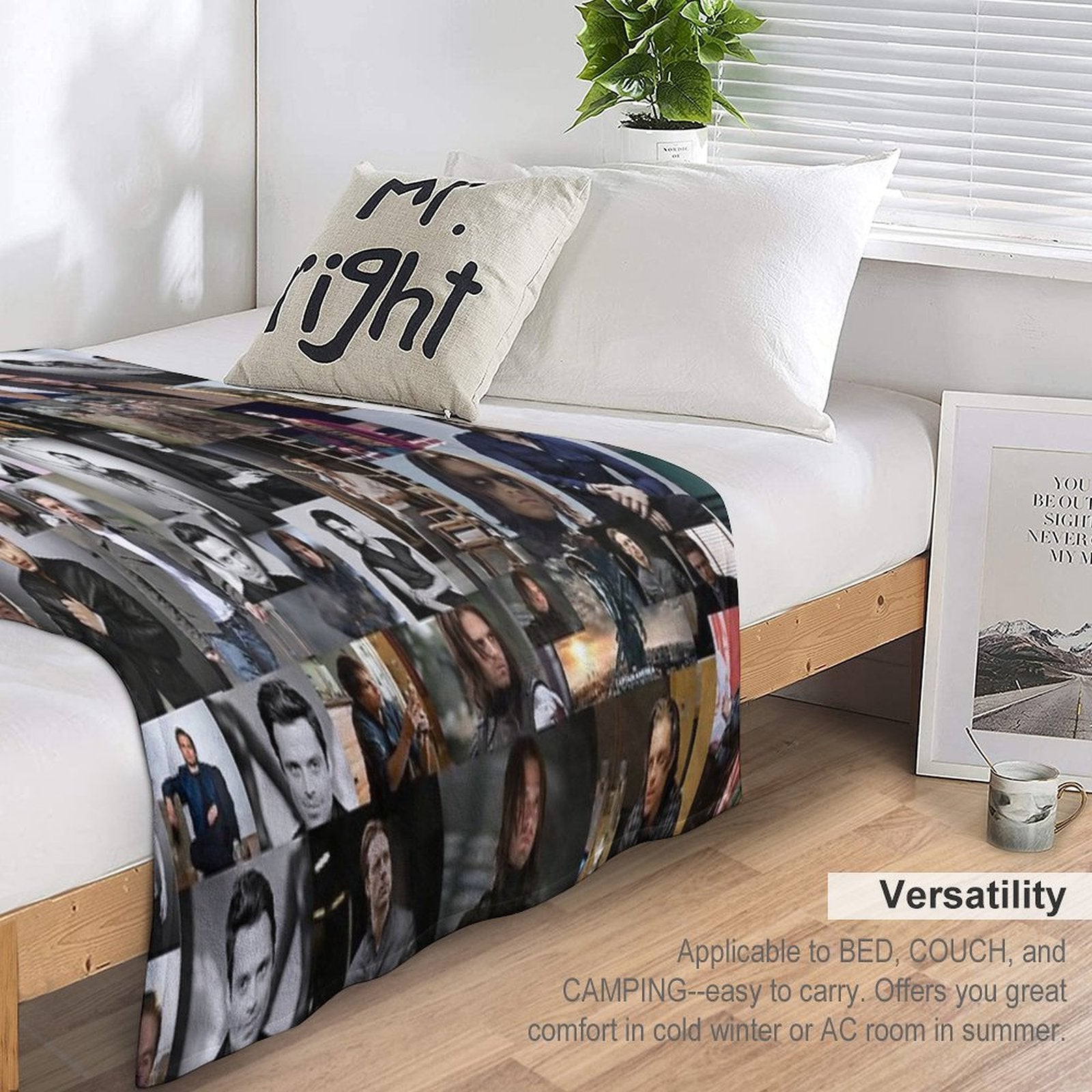 Sebastian Stan Seamless Squarish Photo Collage Wrinkle-free Throw Blanket