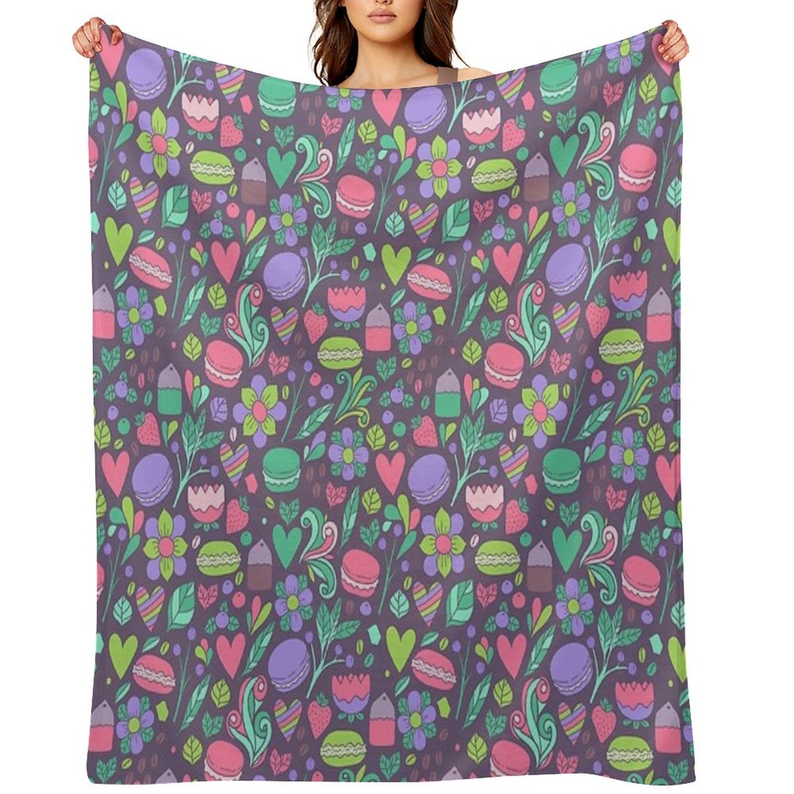 Macarons And Flowers Sustainable Throw Blanket