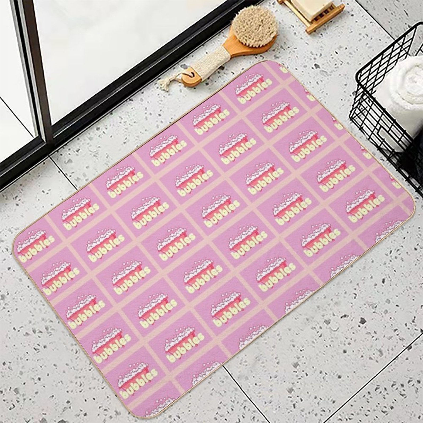 Cartoon Pink Bubble Bath Poster  Stain-Proof Bath Mat