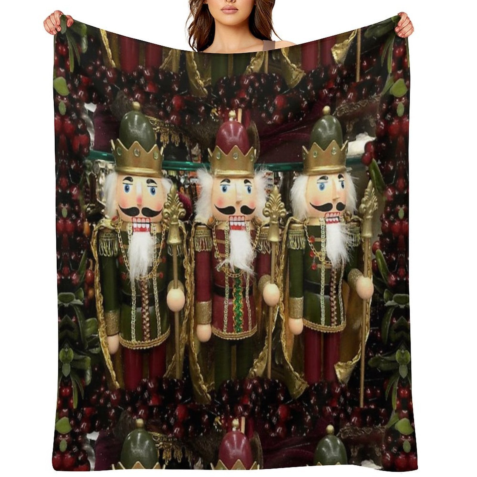 Christmas Nutcracker Trio Wrinkle-free Throw Blanket