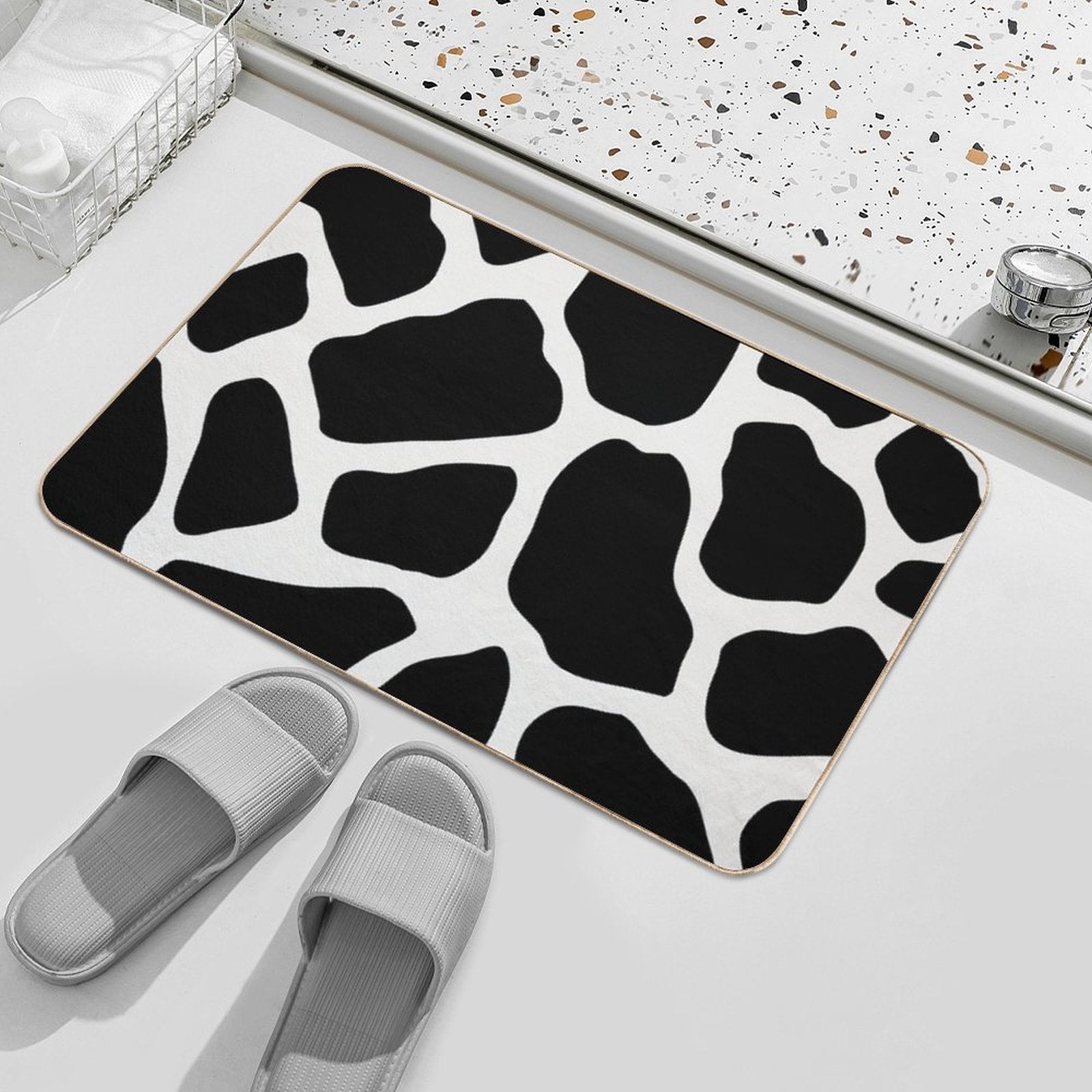 Black Abstract Pebbles Pattern  Slip-Resistant Bath Mat