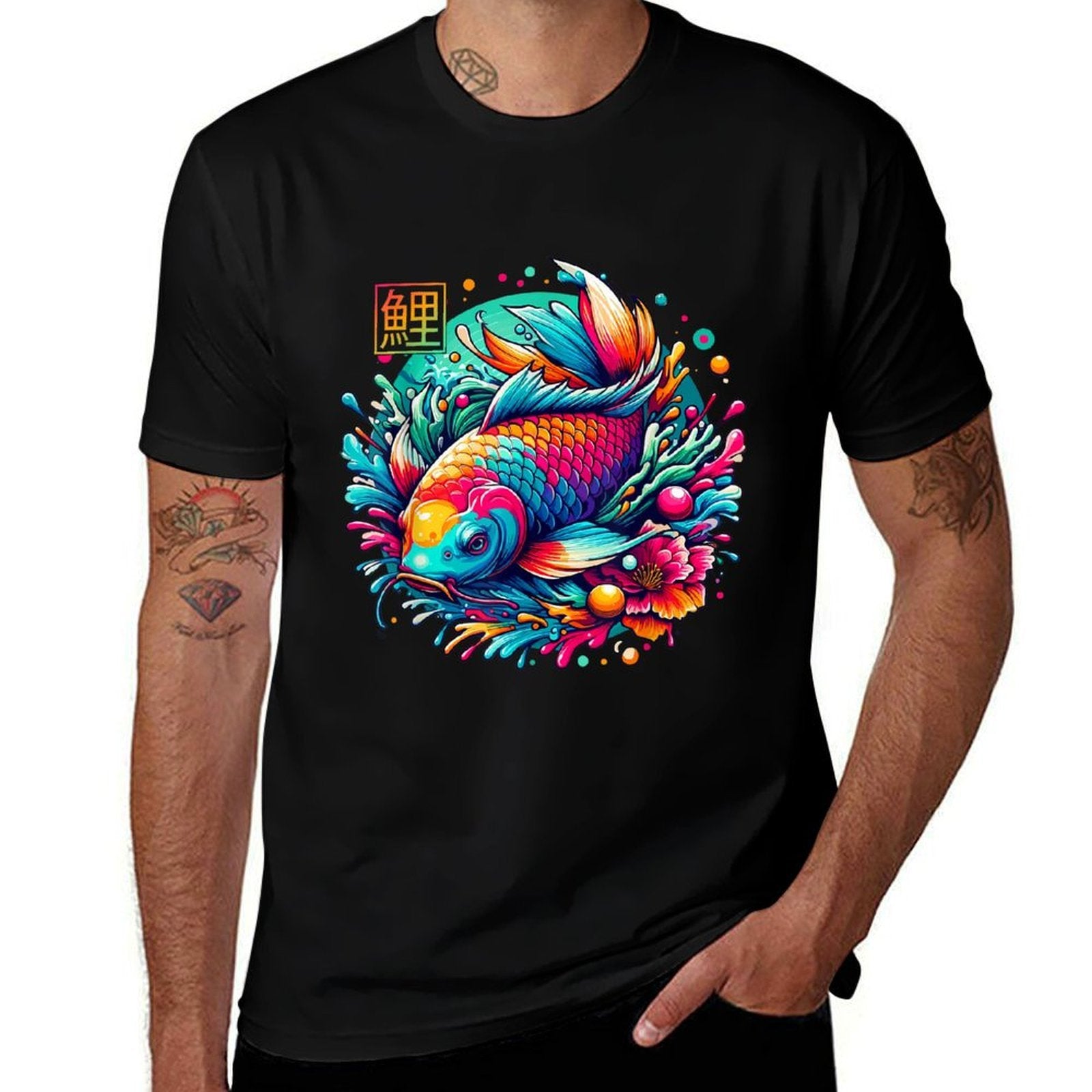 Japanese Koi Fish Colorful Sakura Flower Koi Carp Fish  Vintage-inspired T-Shirt
