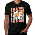 Six Is A Vibe Cute Groovy 6th Birthday Party Daisy Flower  Heathered Texture T-Shirt