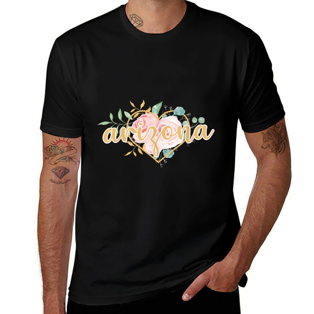 Arizona Floral Heart Pink Watercolor Roses Mothers Day Gift  Summer-ready Fabric T-Shirt