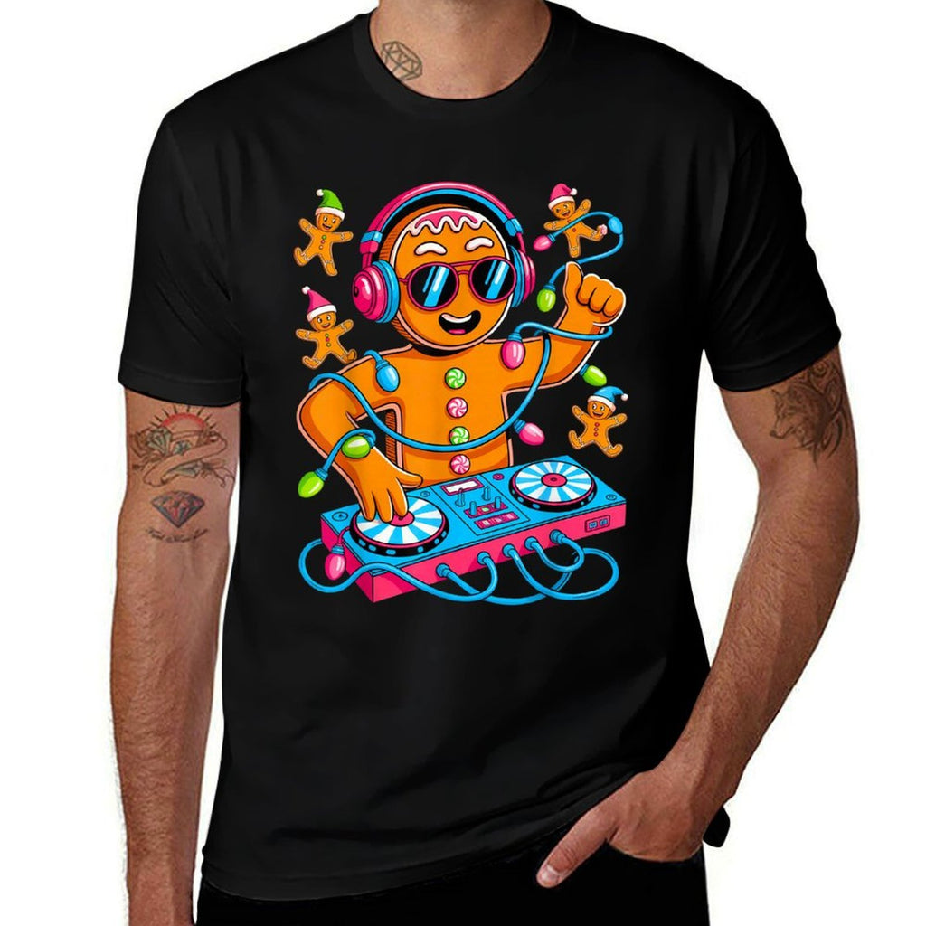 Retro Christmas House Music Gingerbread DJ Techno Rave EDM  Rolled Sleeves T-Shirt