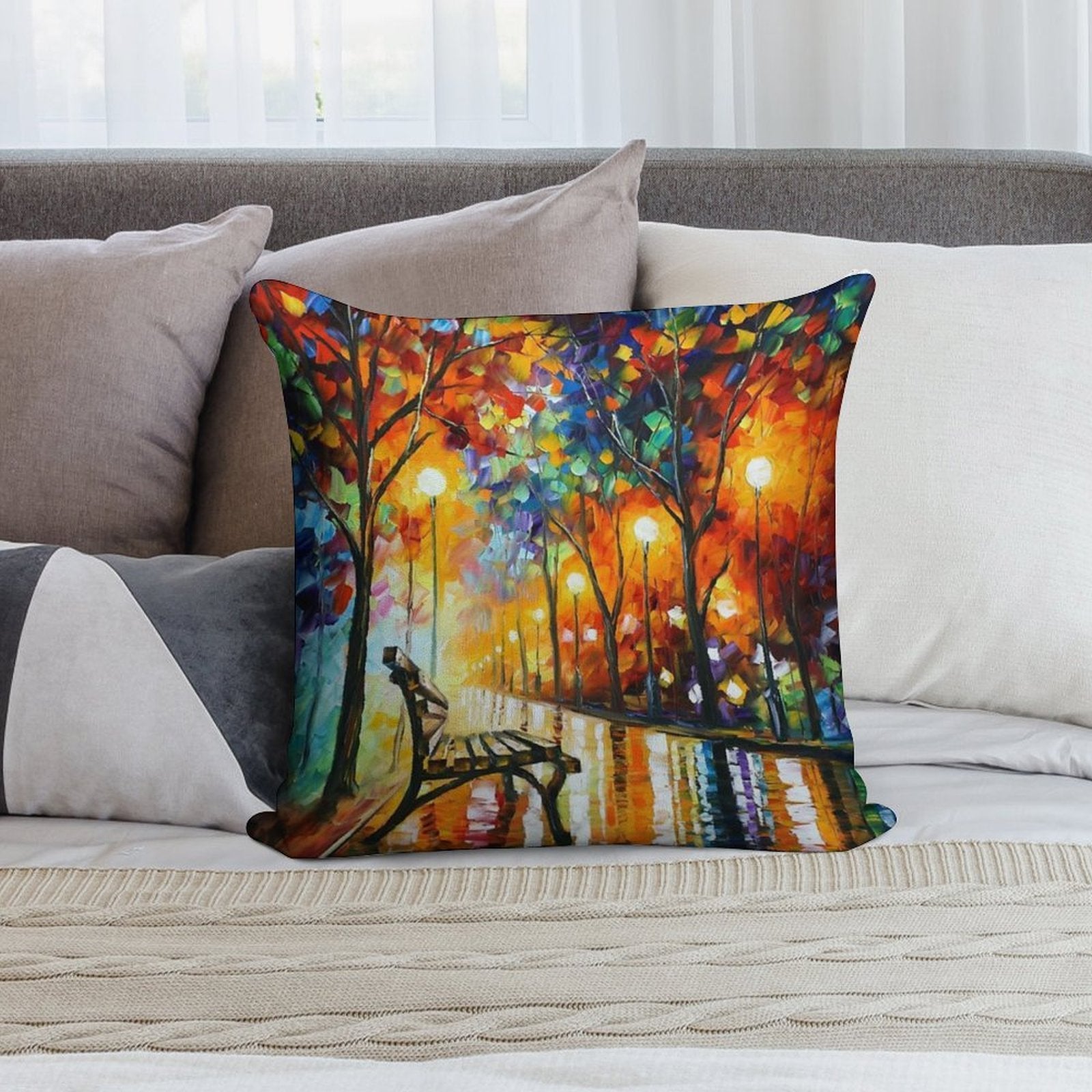 THE LONELINESS OF AUTUMN - Leonid Afremov Soft High-Density Material Throw Pillow