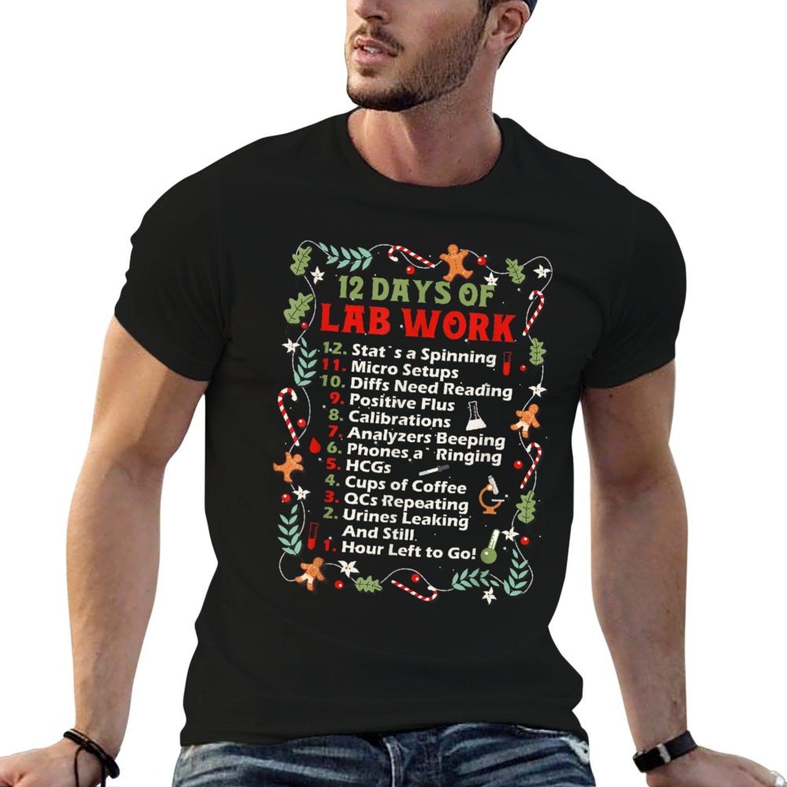 12 Days of Lab Technician Christmas Funny Medical Laboratory  Wrinkle-resistant T-Shirt