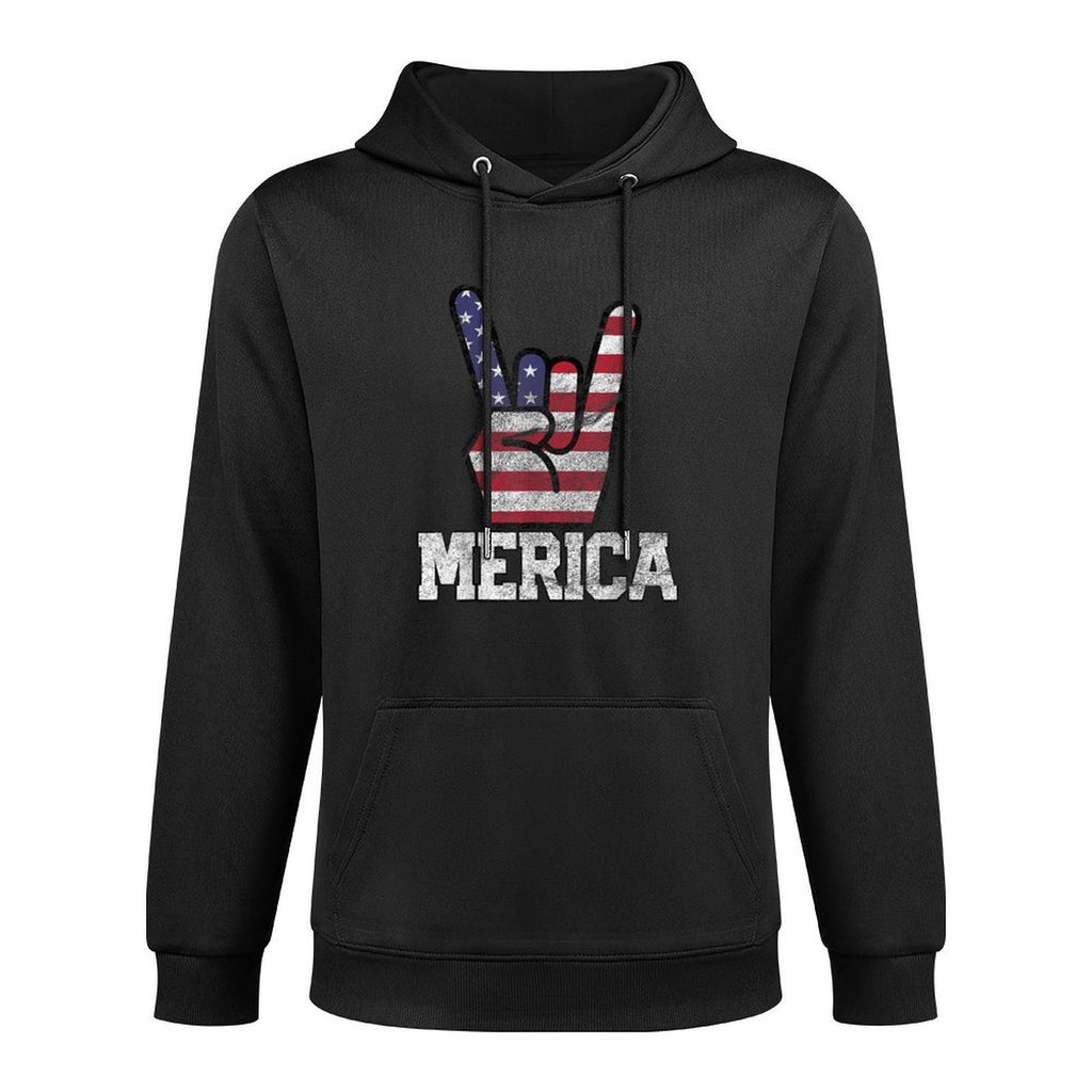 Merica Rock Sign 4th of July Vintage American Retro USA Adjustable Hood Hoodie