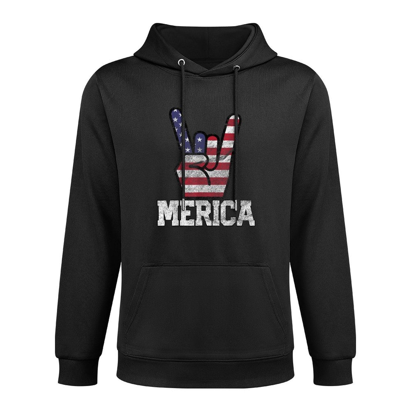 Merica Rock Sign 4th of July Vintage American Retro USA Adjustable Hood Hoodie