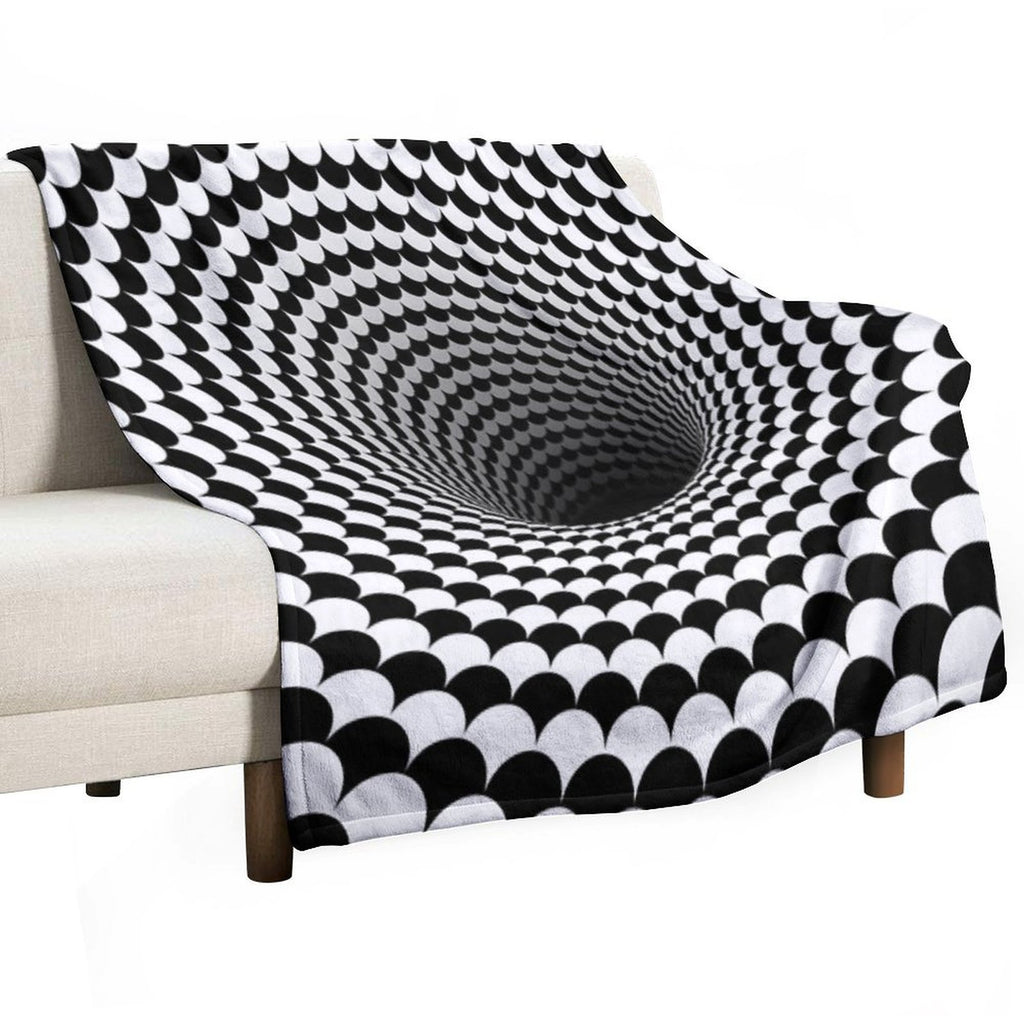 Optical Illusion Black And White Scales Houndstooth Black Hole Vortex Lightweight Throw Blanket