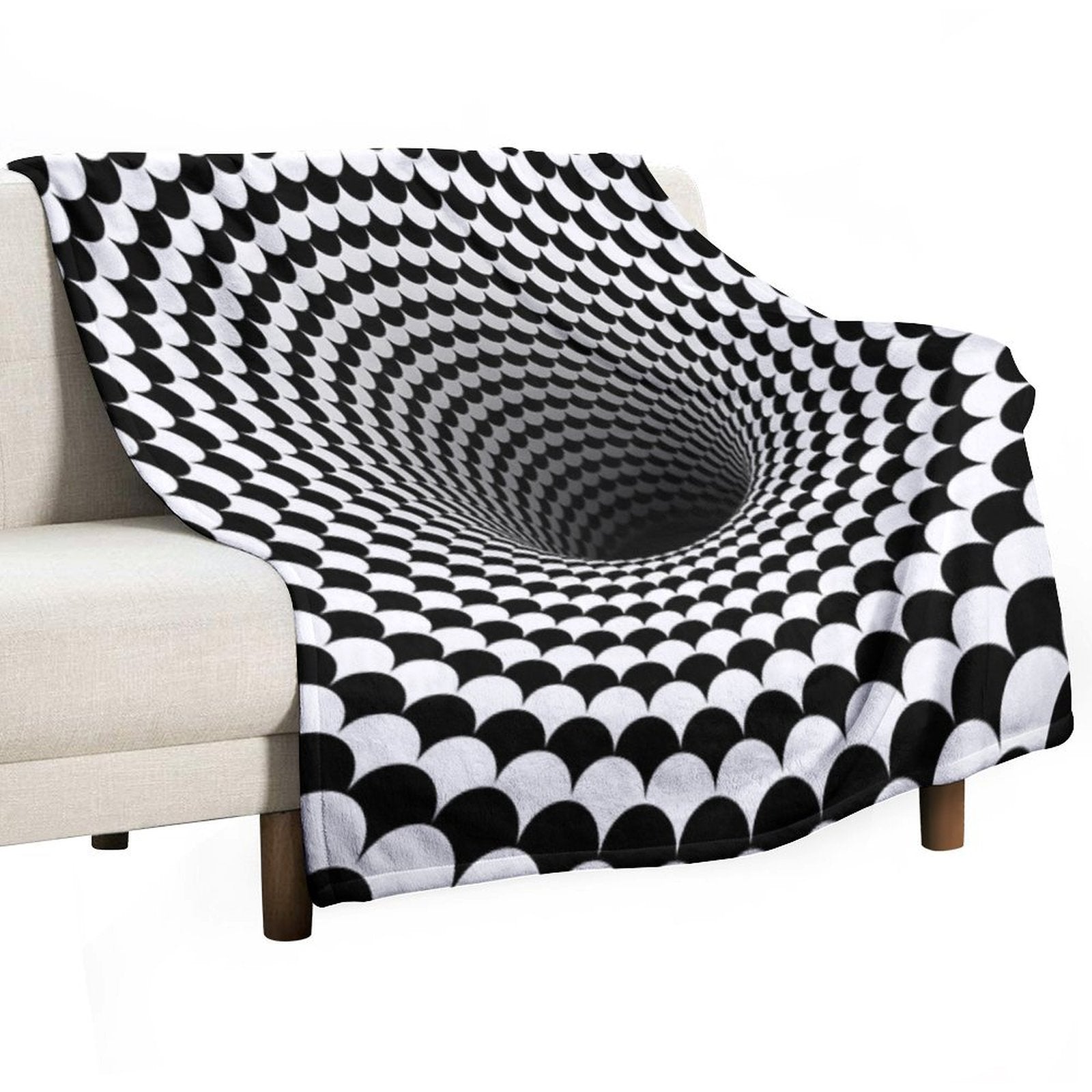 Optical Illusion Black And White Scales Houndstooth Black Hole Vortex Lightweight Throw Blanket