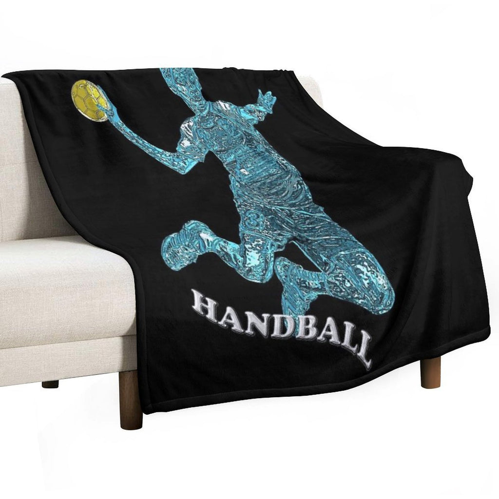 Handball Player Blue Silhouette Gift-ready Throw Blanket