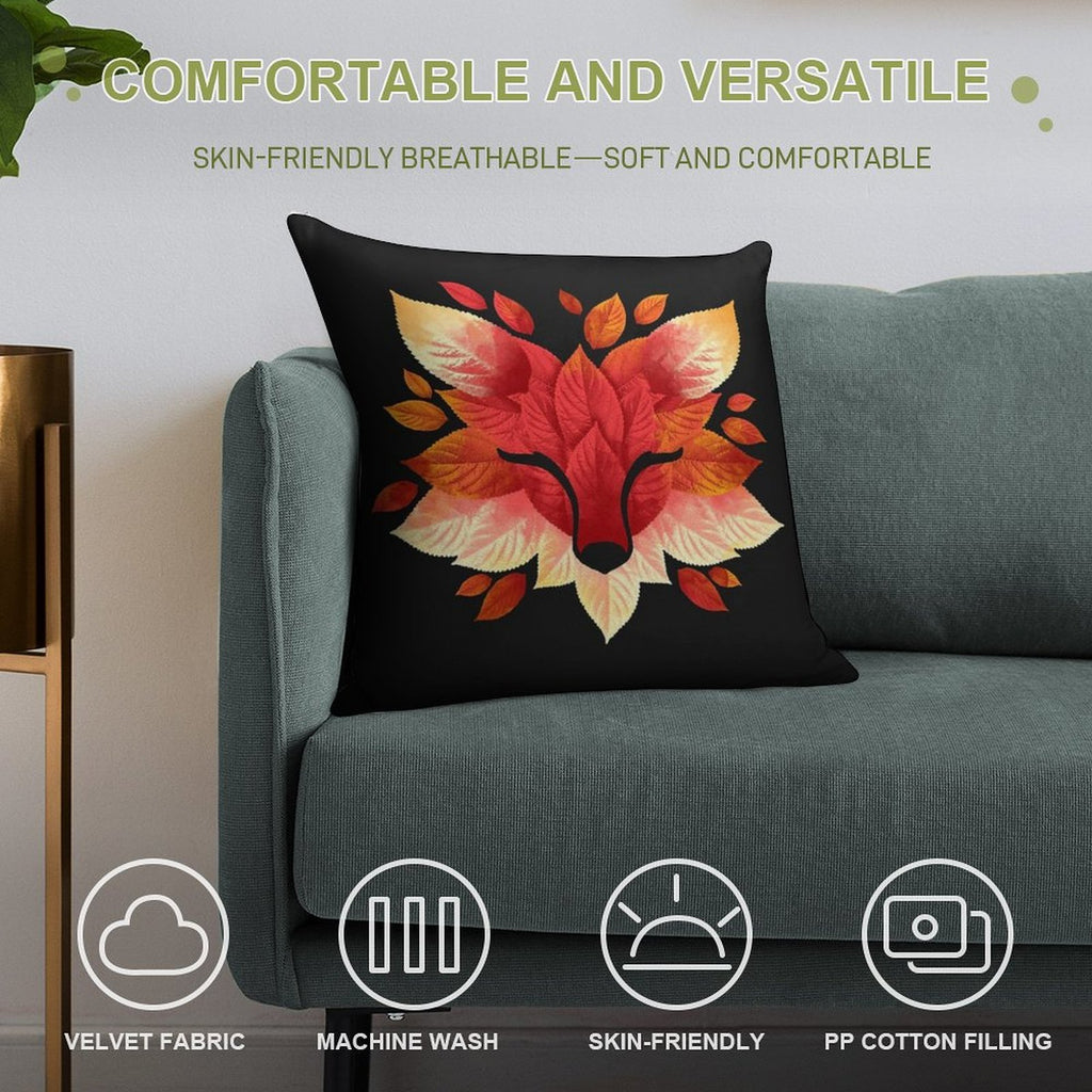 Fox of Leaves Soft Decorative Cover Throw Pillow