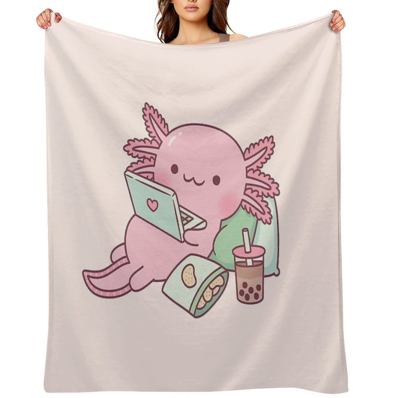 Cute Chilling Axolotl Compact Throw Blanket