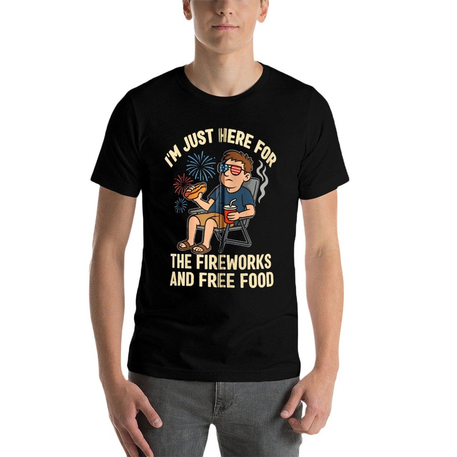 Funny 4th of July Men Women Im Just Here for Fireworks Zip  Slim-fit Cut T-Shirt