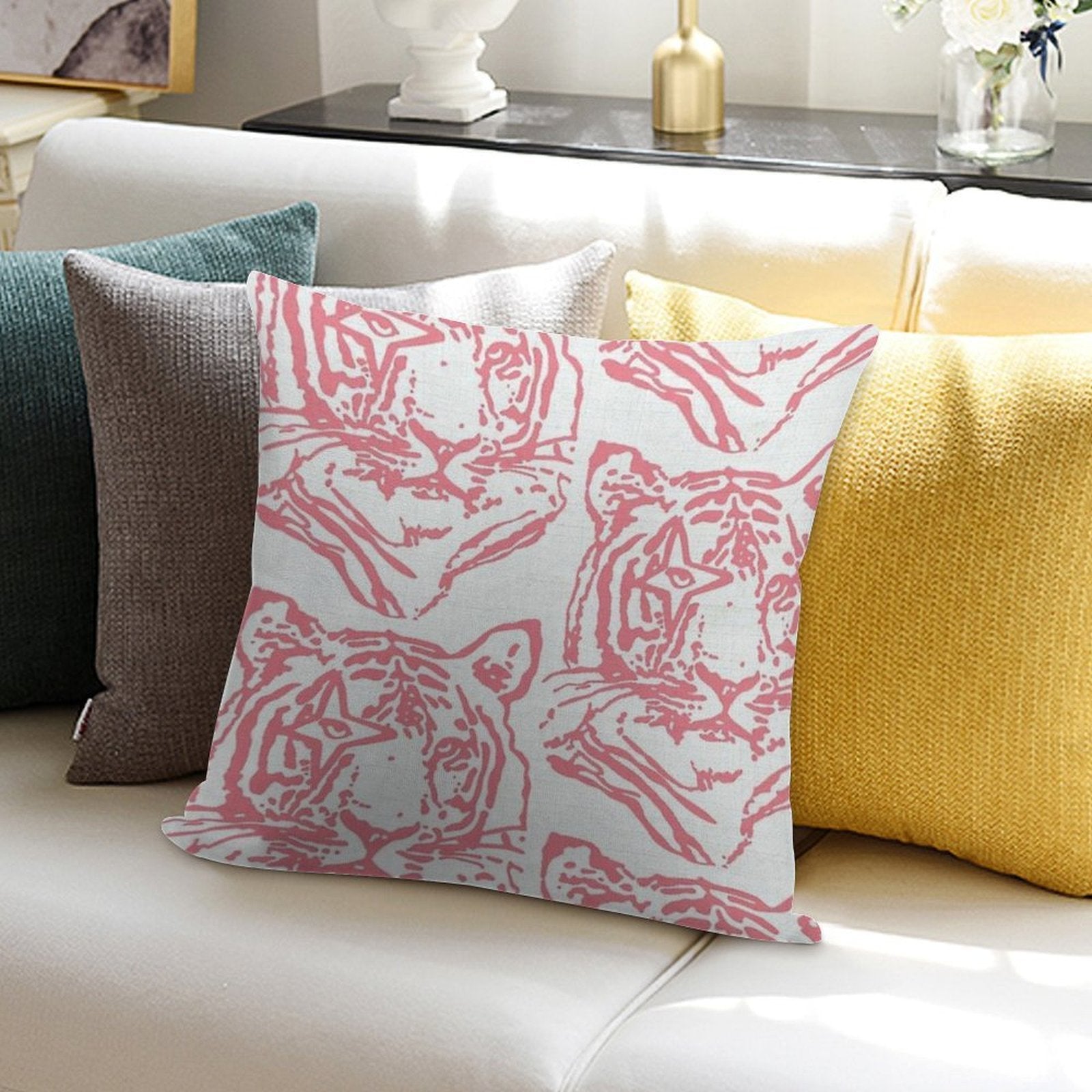 Pink Tiger Soft Reinforced Edging Throw Pillow