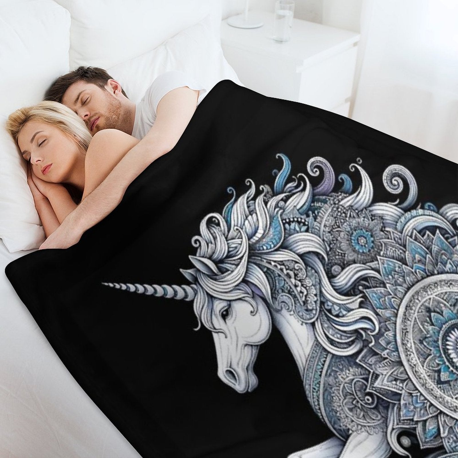 Unicorn Mandala Enchanted Purity Eco-conscious Throw Blanket