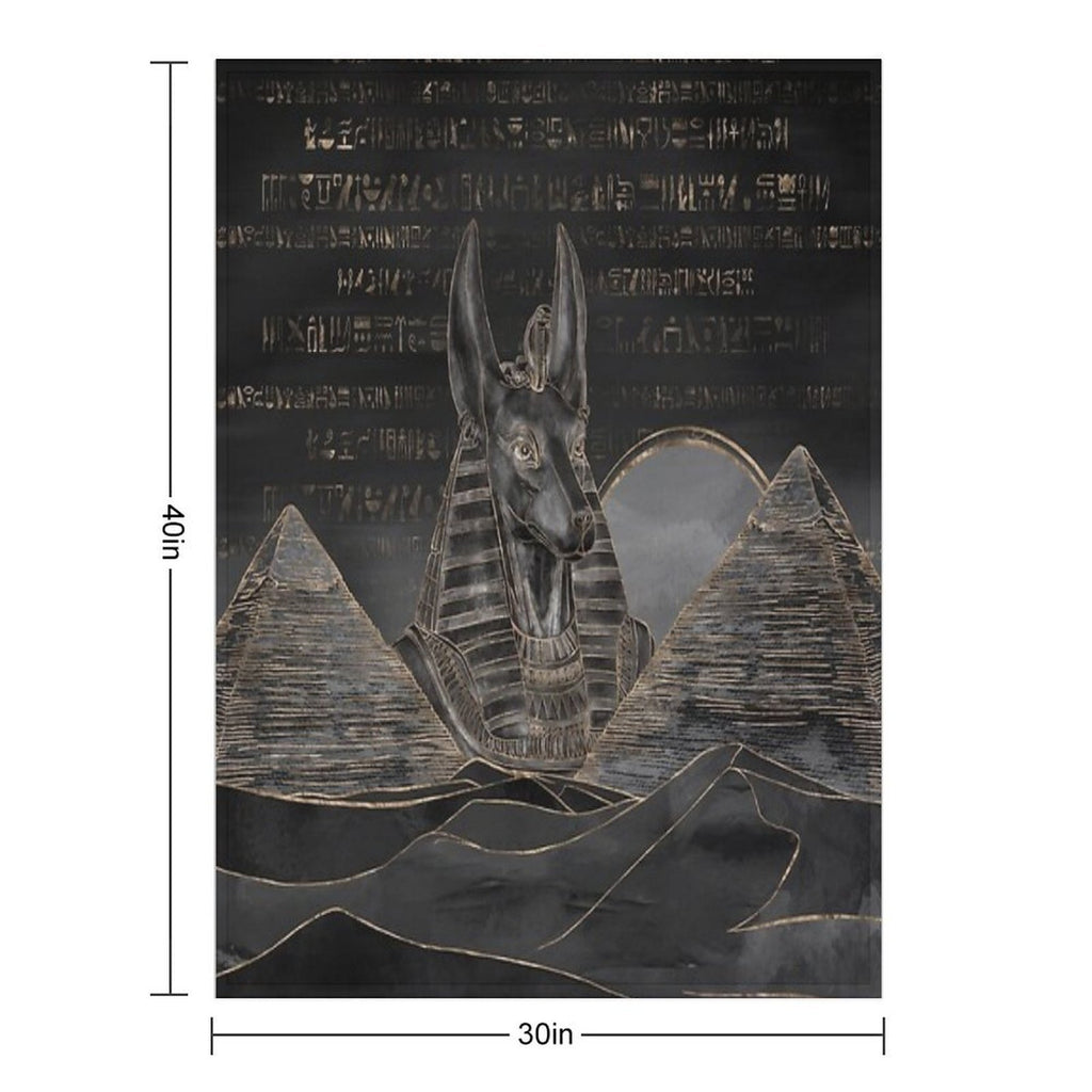 Anubis on Egyptian Pyramids Landscape Travel-friendly Throw Blanket