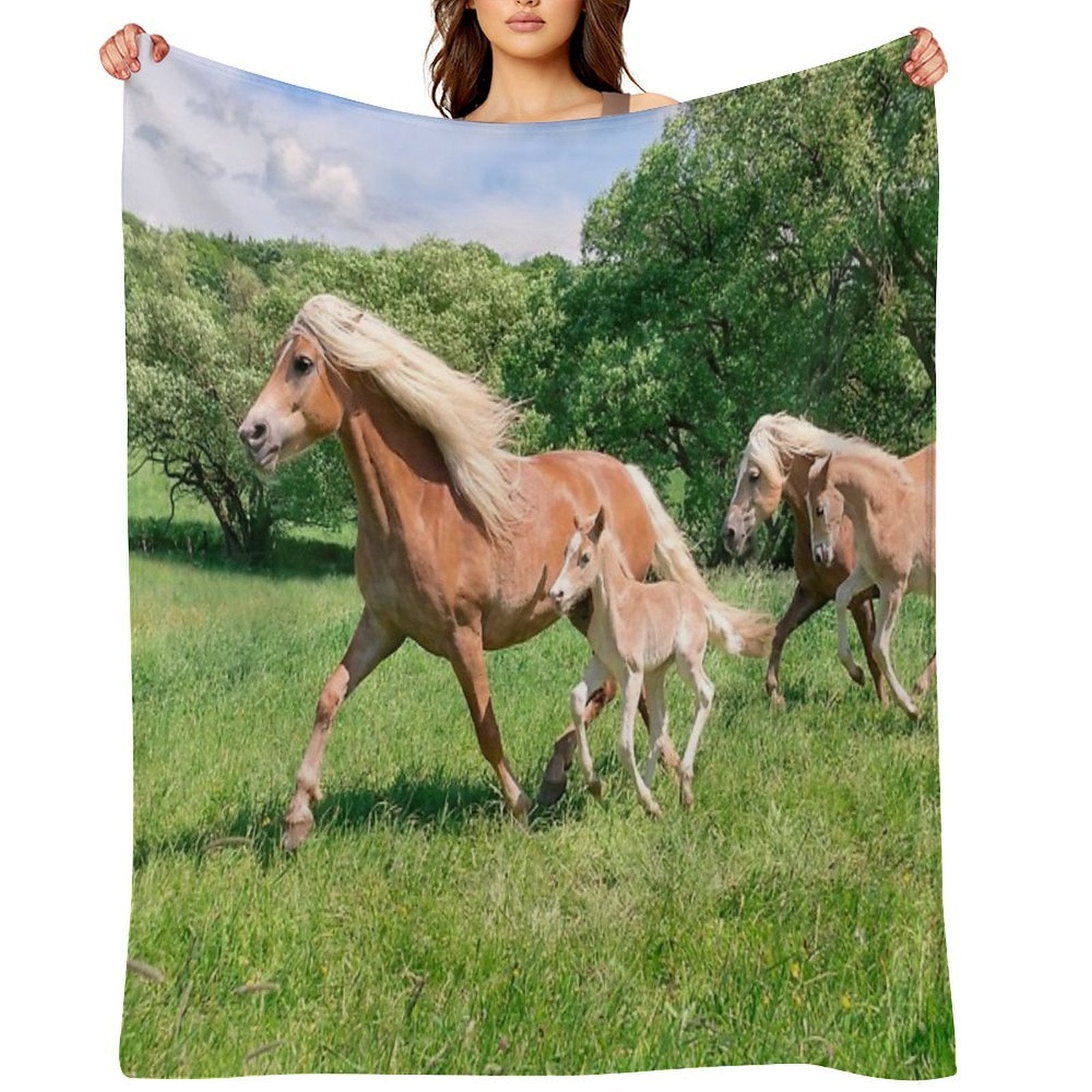 Haflinger Horses Run Together Wrinkle-free Throw Blanket
