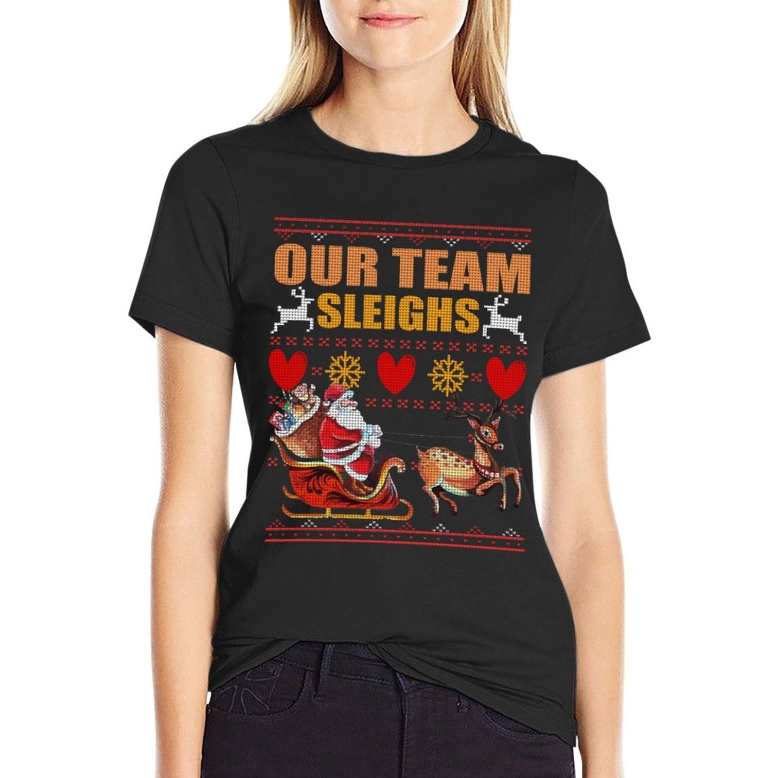 Our Team Sleighs - Christmas Office Matching Ugly Sweater  Fade-proof Color T-Shirt