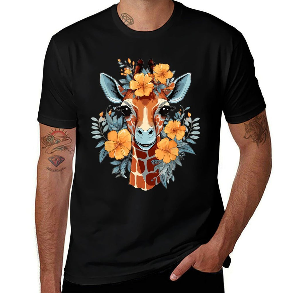 Colorful Giraffe With Flower I Giraffe  Odor-resistant T-Shirt