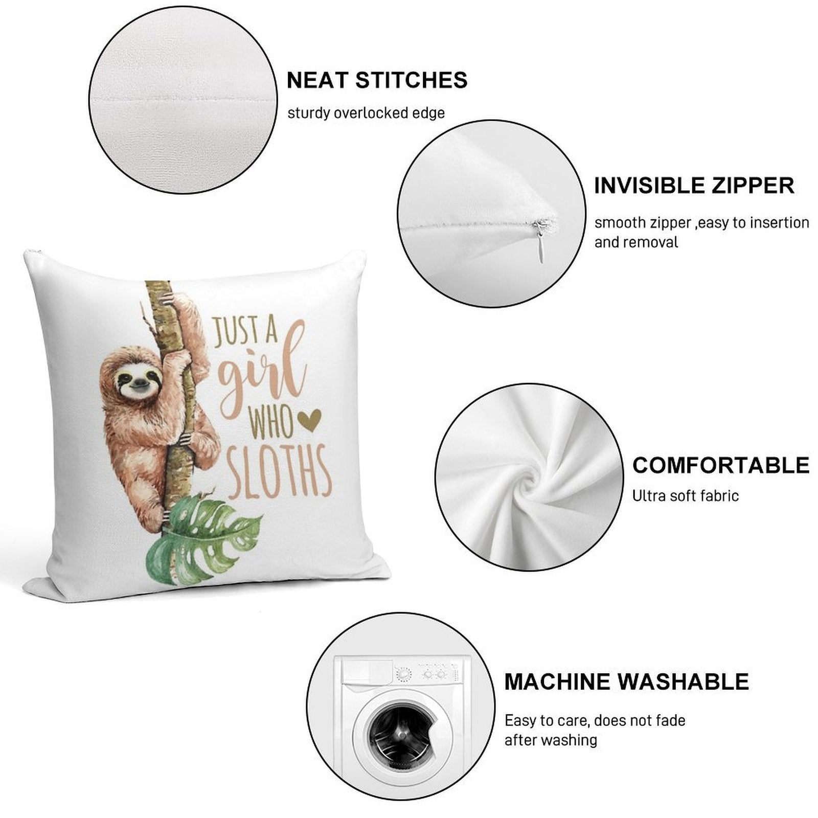 Just A Girl Who Loves Sloths Soft Bedroom Essential Throw Pillow