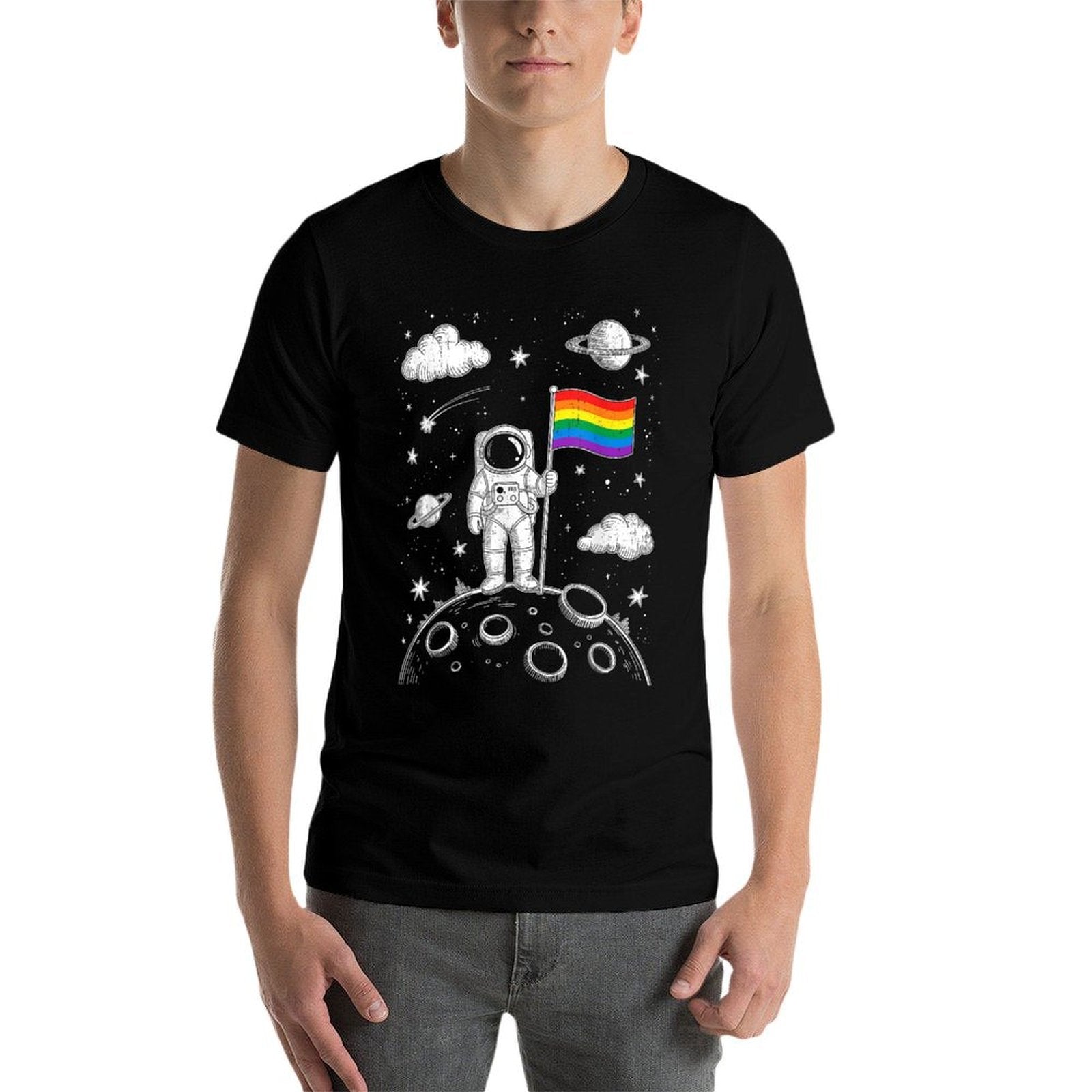 Rainbow Space LGBTQ Gay Pride Astronaut Moon Men Women  Tagless Design T-Shirt