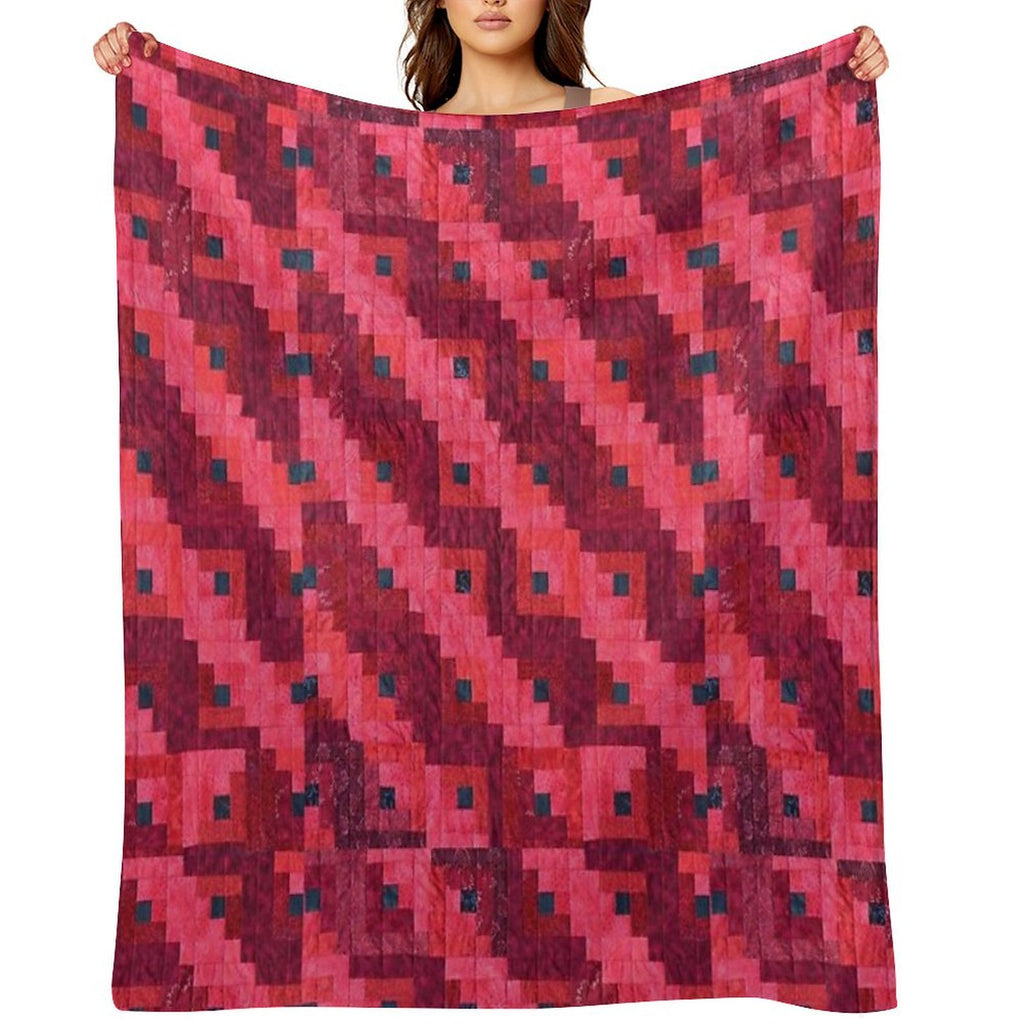 Red Log Cabin Quilt Eco-conscious Throw Blanket