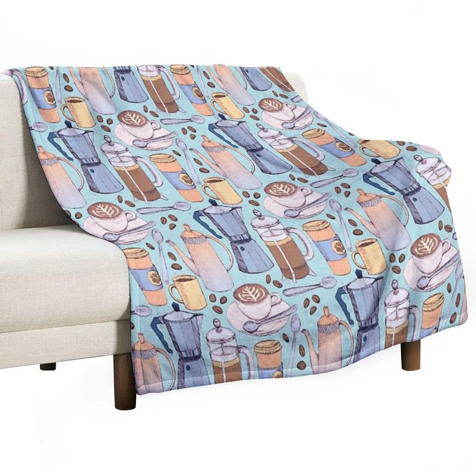 Coffee Love on Blue Shrink-resistant Throw Blanket