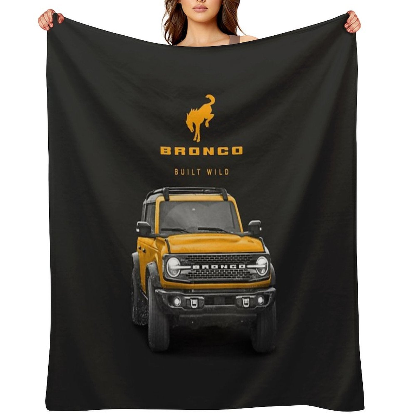 Bronco And Logo - Cyber Orange Sustainable Throw Blanket