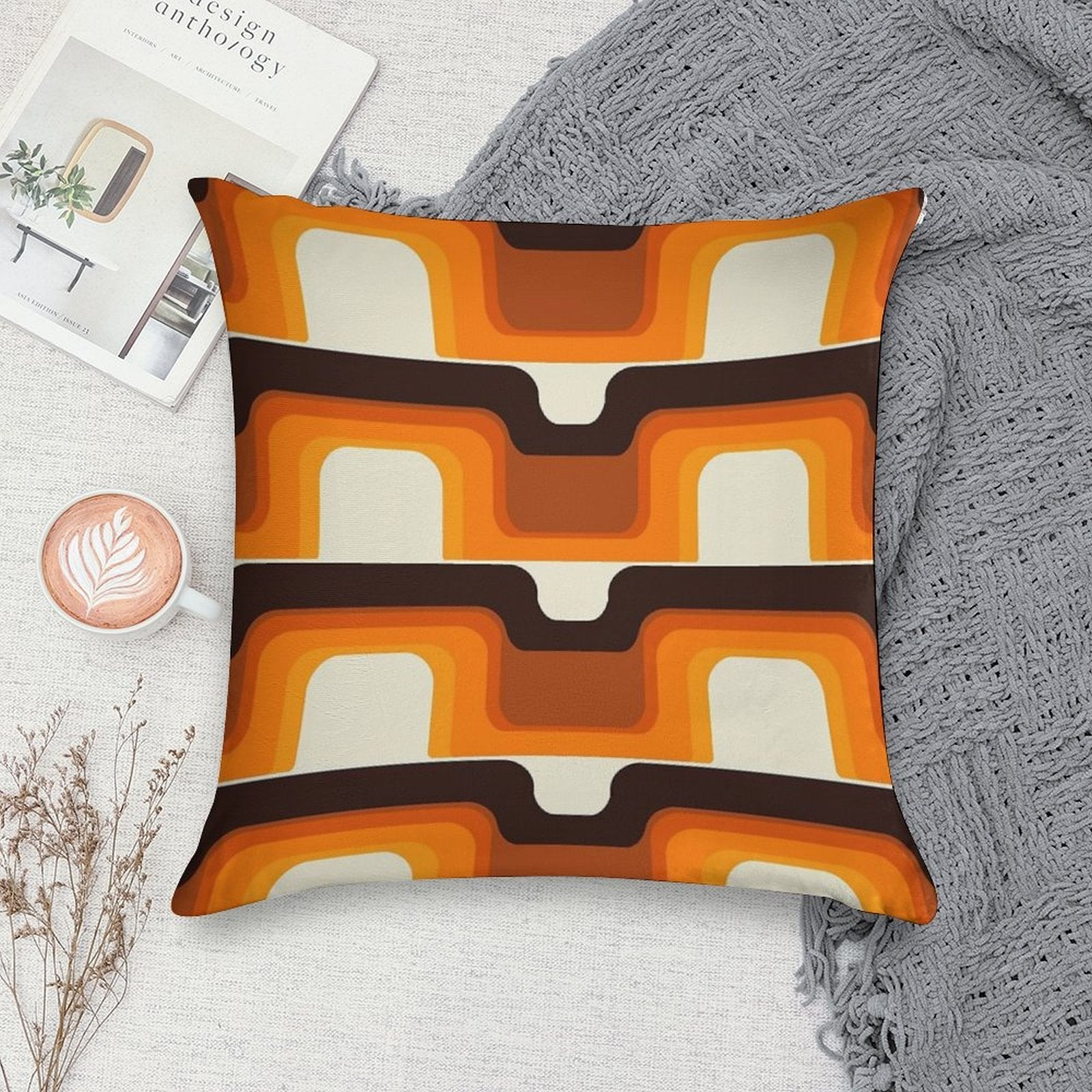 Mid-Century Modern Meets 1970s Orange Soft Ultra-Soft Texture Throw Pillow