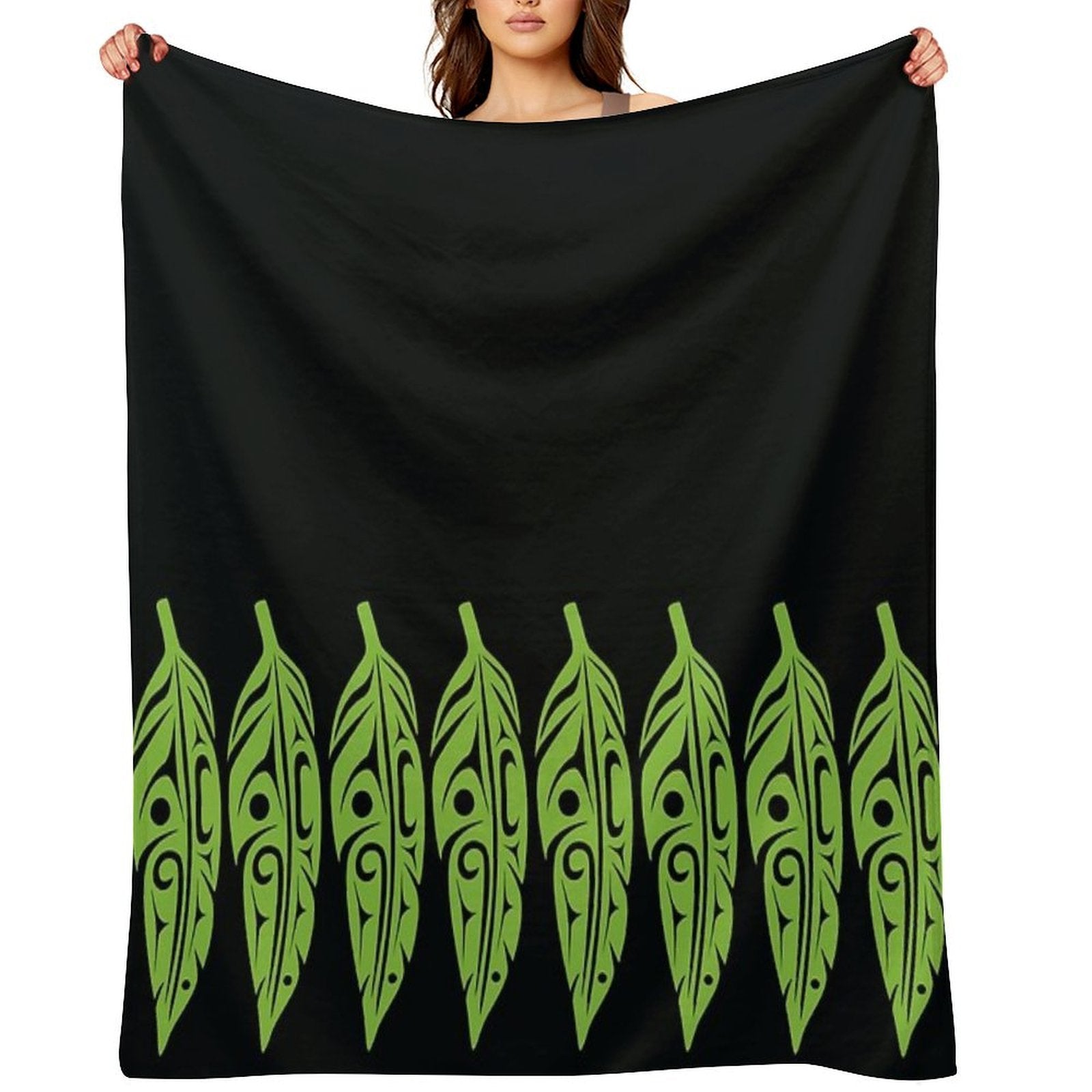 Feathers - Lime Green on Black Shrink-resistant Throw Blanket