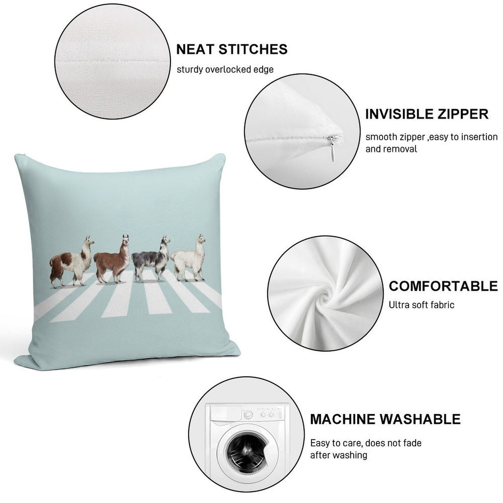 Llama The Abbey Road #1 Soft Hidden Zipper Throw Pillow