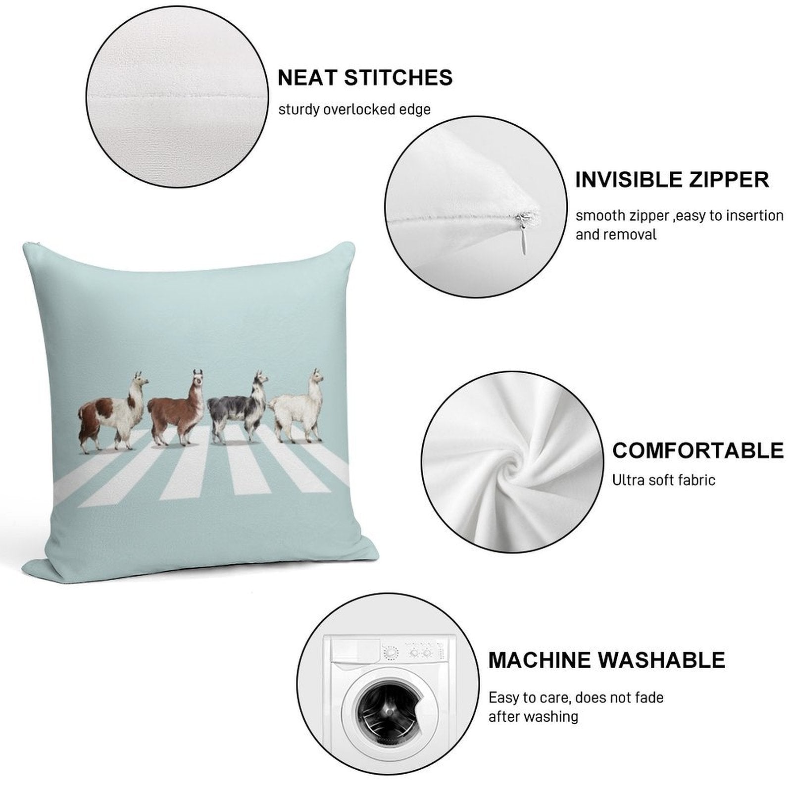 Llama The Abbey Road #1 Soft Hidden Zipper Throw Pillow