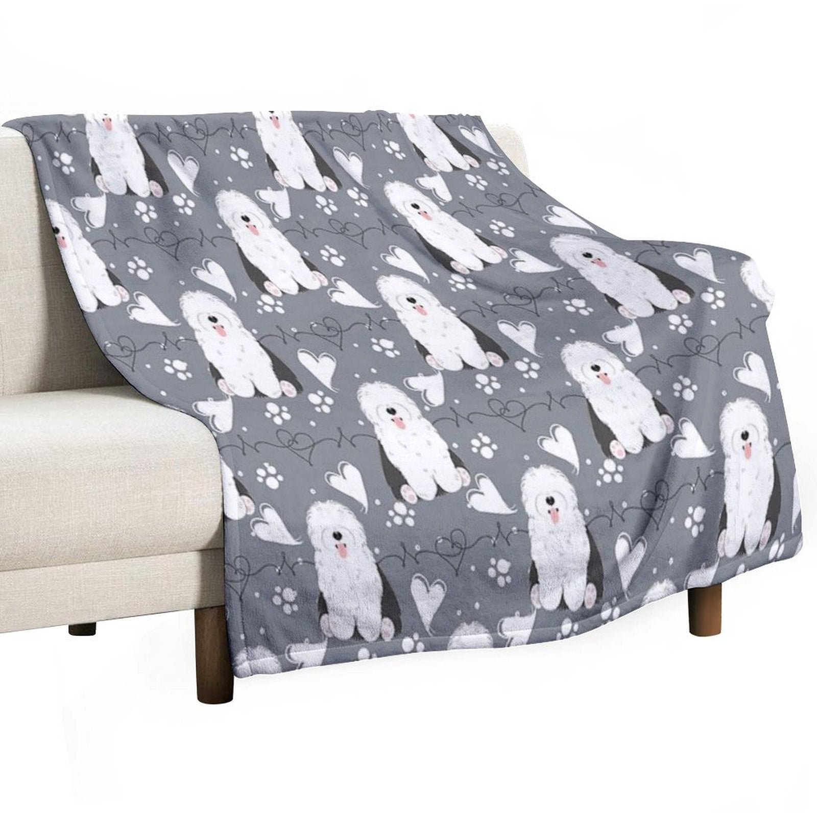 LOVE Old English Sheepdog - Black And White 1 Velvety-soft Throw Blanket