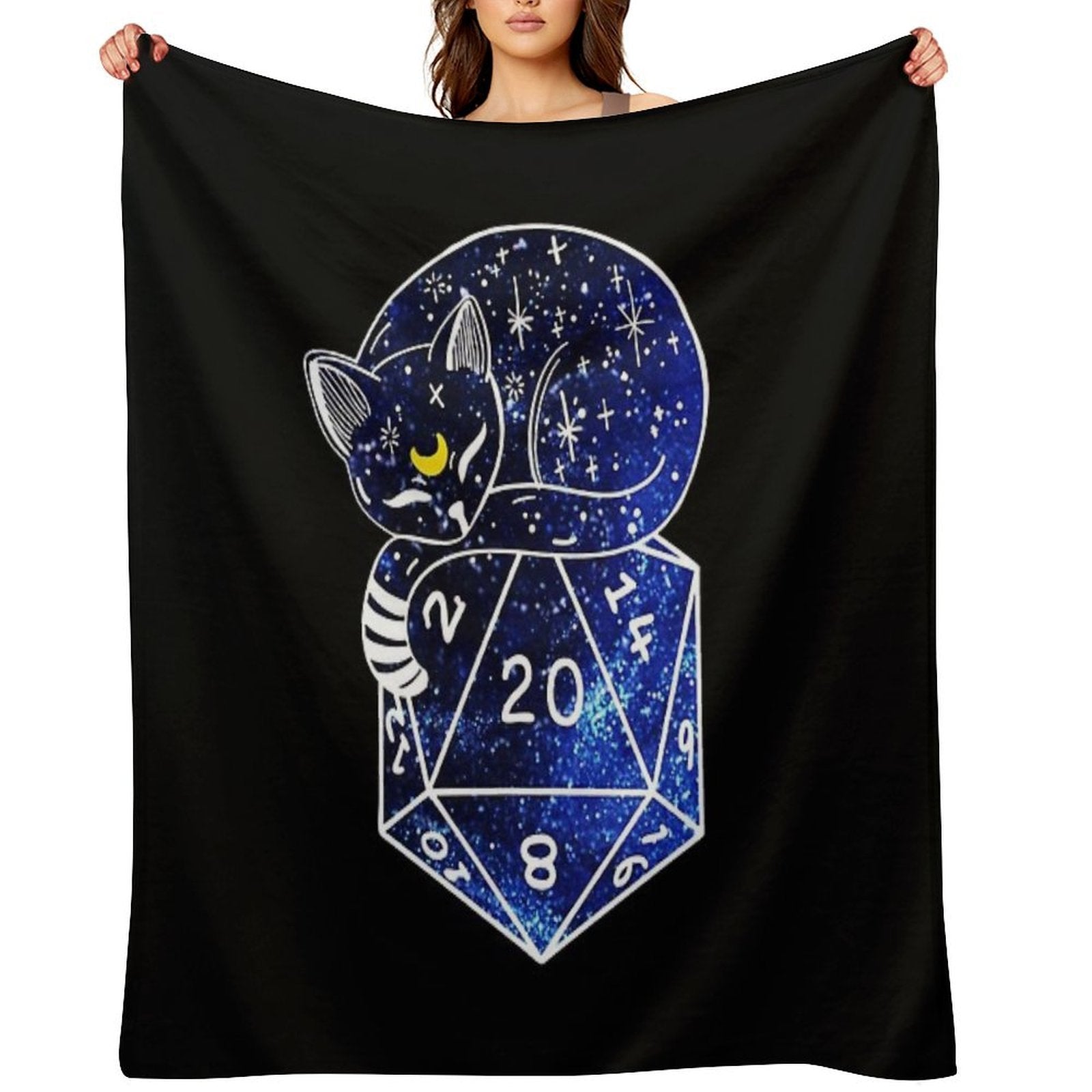 D20 CAT Starry Dnd Dice Compact Throw Blanket
